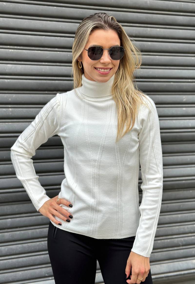 Blusa tricot frente trabalhada alto relevo Facinelli | Off White 
