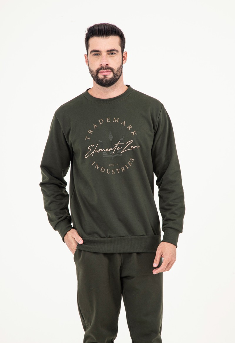 Moletom masculino logo bordado Elemento Zero | Verde Mato 