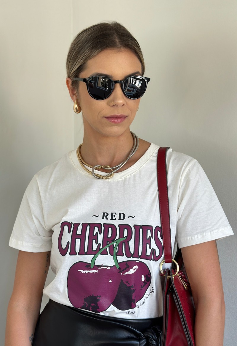 Blusa feminina t-shirt cherrie Ravenna Modas | Off White 