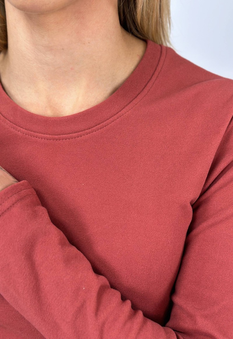 Blusa feminina manga longa fleece gola redonda Facinelli | Vermelho
