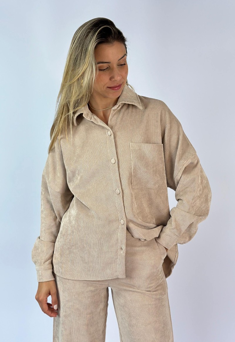 Camisa feminina de veludo mullet Biamar | Bege 