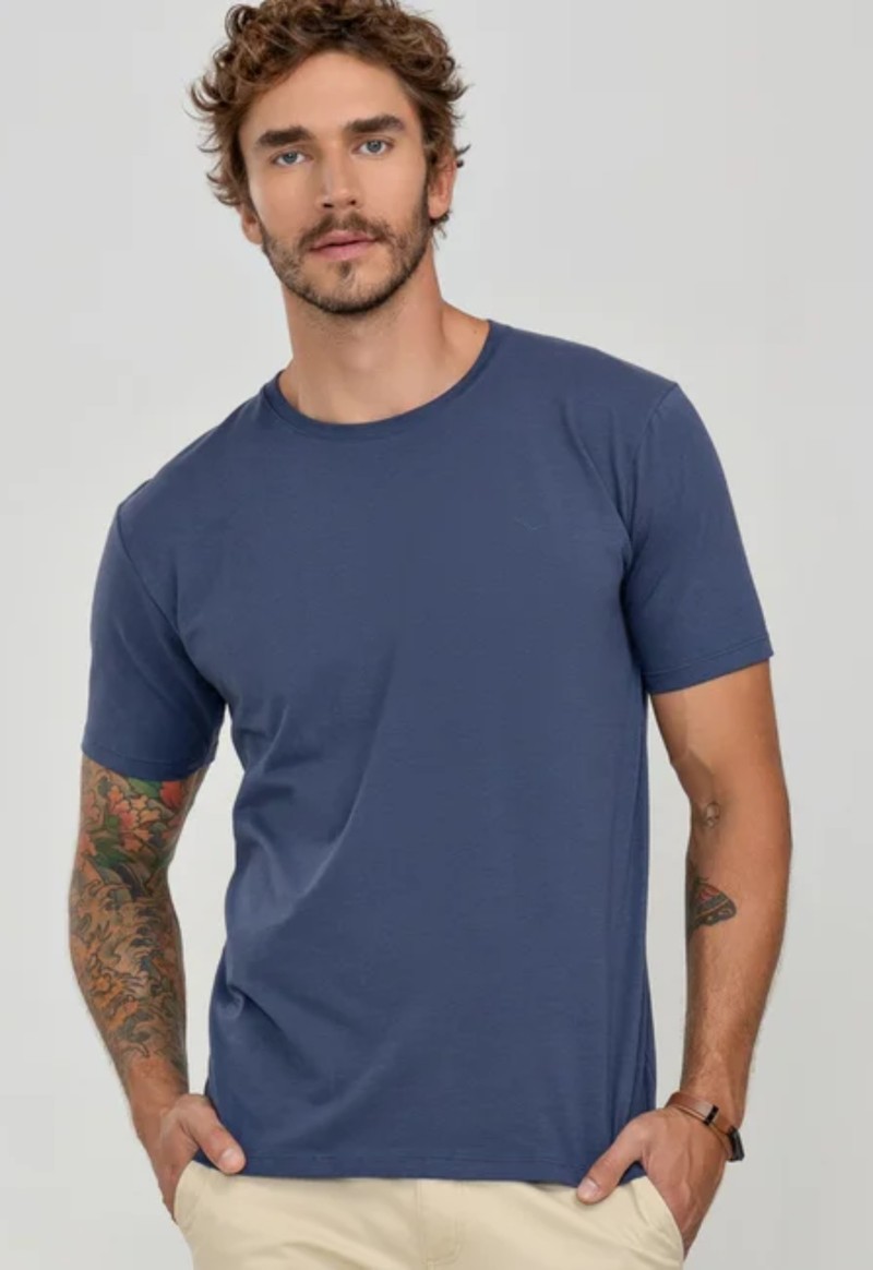 Camiseta masculina manga curta básica Easy Fit | Azul