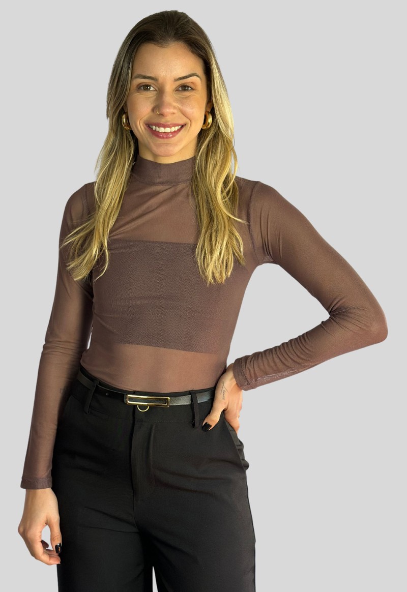 Blusa tule manga longa com gola Monica MK | Roxo Velho