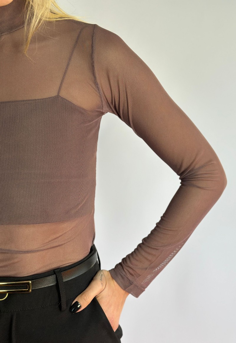 Blusa tule manga longa com gola Monica MK | Roxo Velho