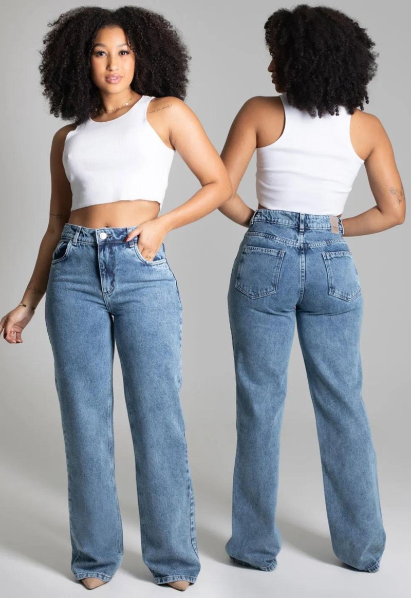 Calça feminina jeans reta Sawary | Jeans Estonado