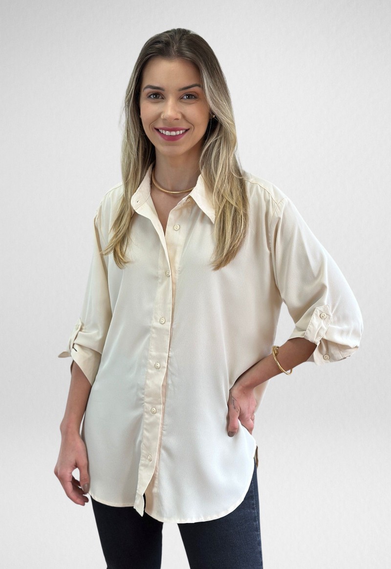 Camisa feminina manga 3/4 The Style Box | Bege Claro