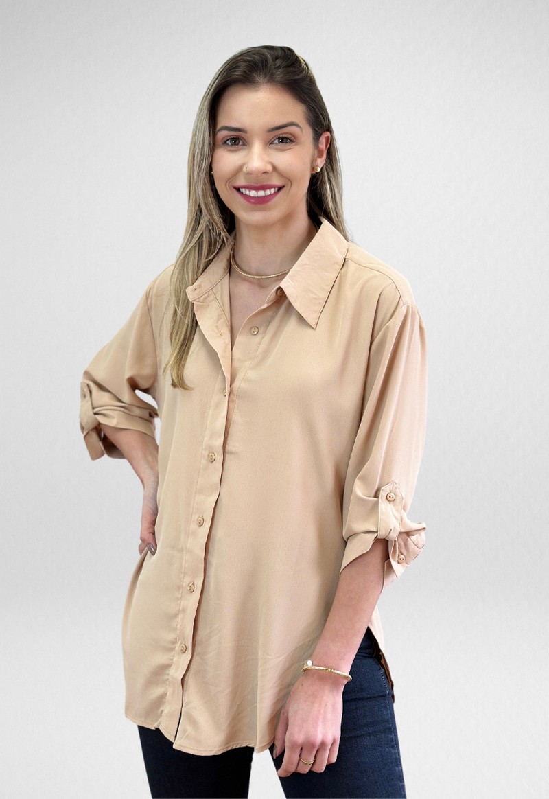 Camisa feminina manga 3/4 The Style Box | Bege