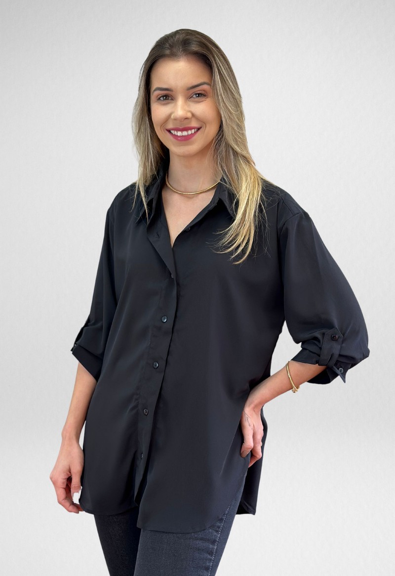 Camisa feminina manga 3/4 The Style Box | Preto