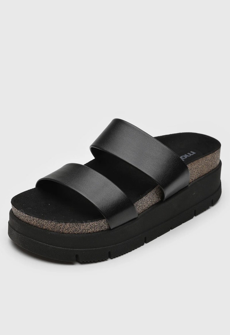 Sandália feminina slide flatform com tiras Moleca | Preto