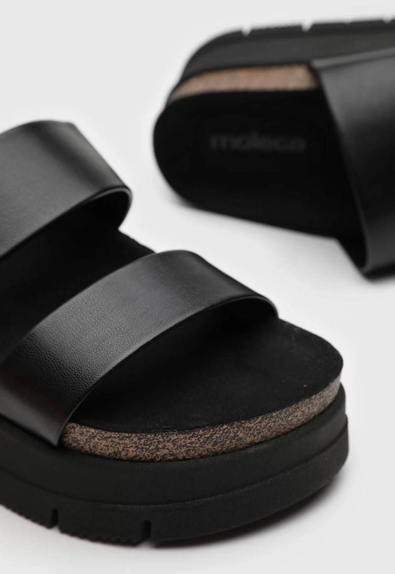 Sandália feminina slide flatform com tiras Moleca | Preto