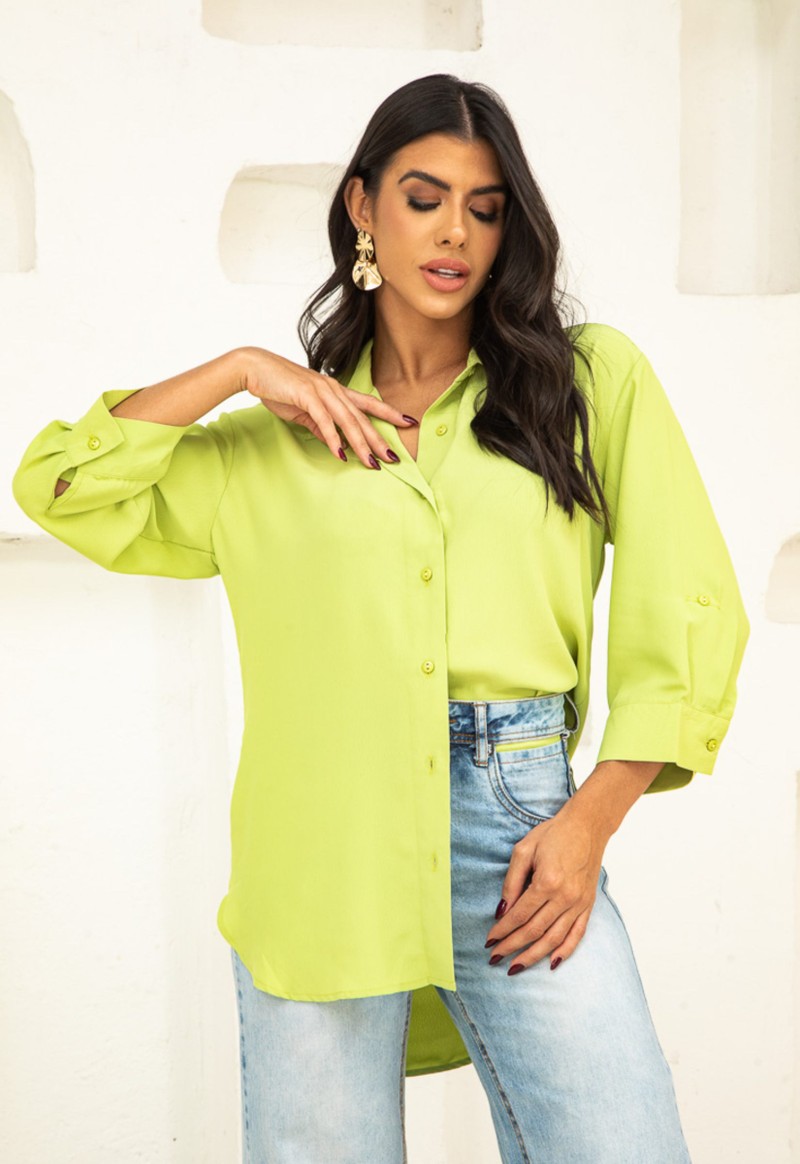 Camisa feminina manga 3/4 viscose The Style Box | Verde Green