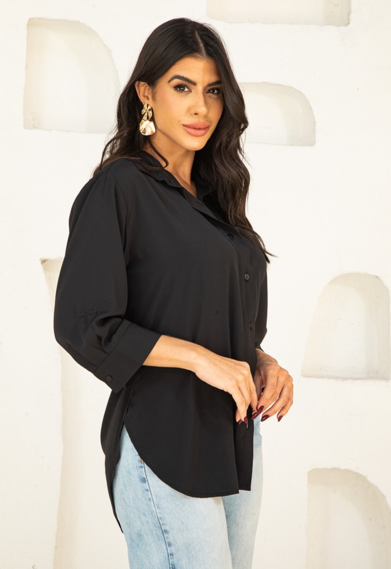 Camisa feminina manga 3/4 viscose The Style Box | Preto