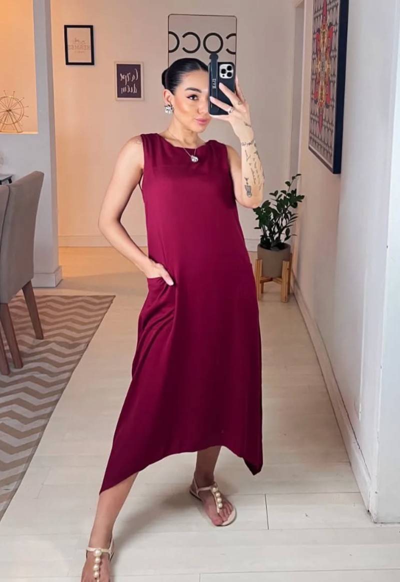 Vestido midi Ancora Majula | Vinho