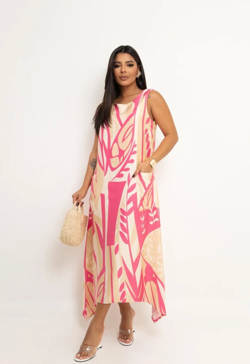 Vestido midi Ancora estampado Majula | Rosa