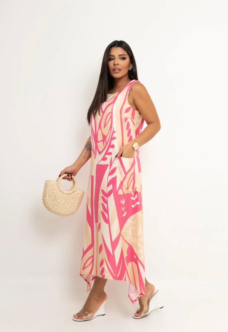 Vestido midi Ancora estampado Majula | Rosa