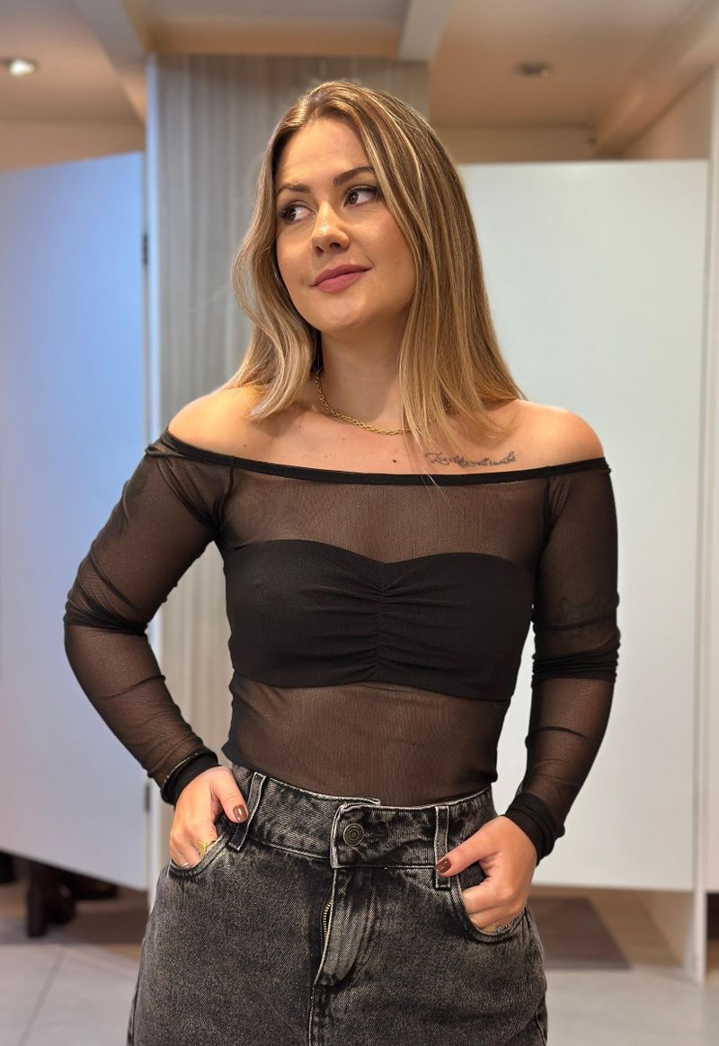 Cropped tule Ana Iris | Preto