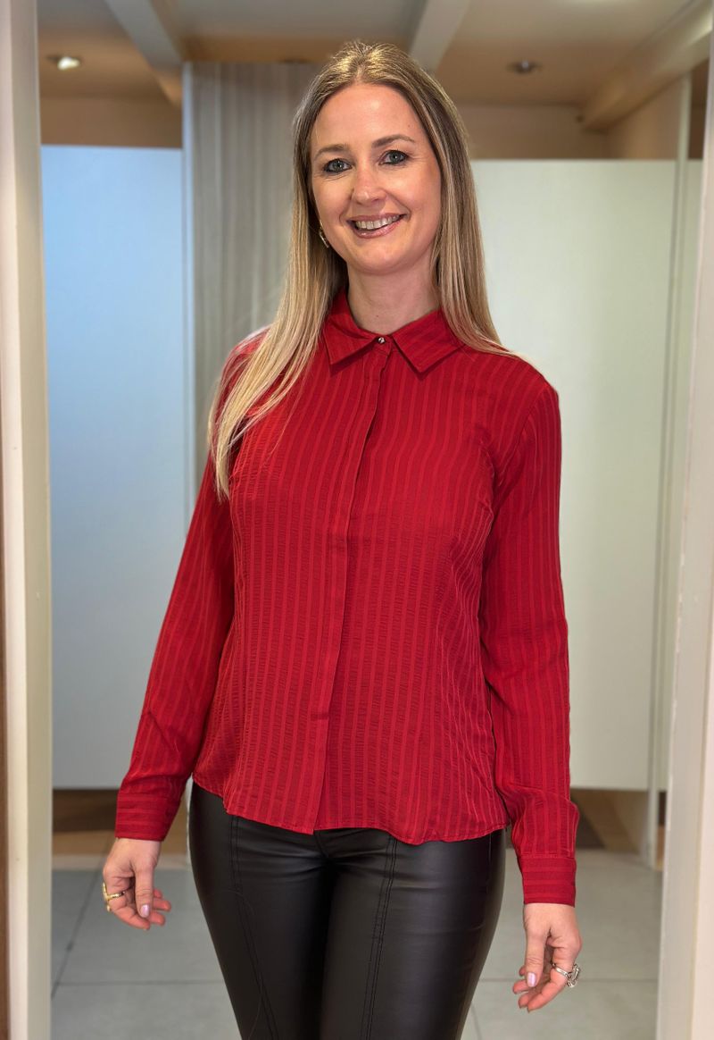 Camisa Kalyssa botão strass Aishty | Vermelho