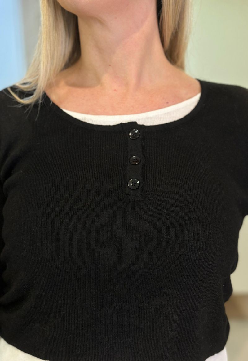 Blusa tricot henley Lin | Preto