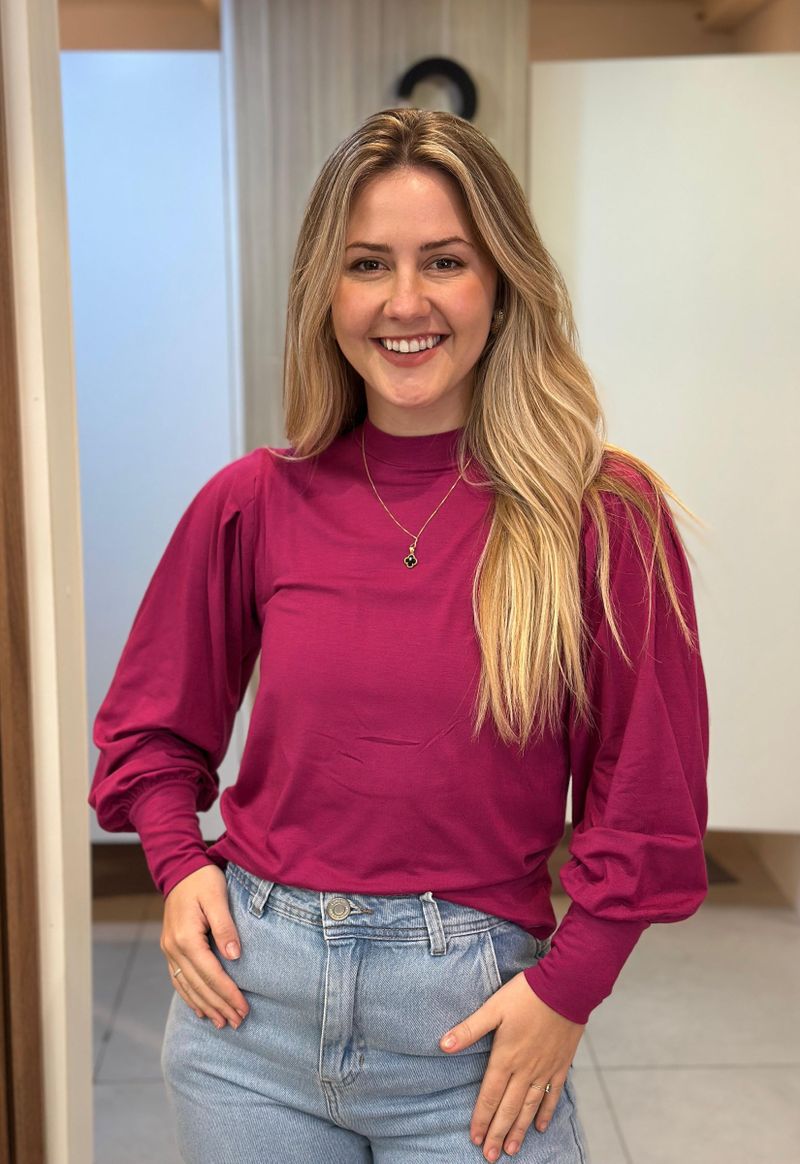 Blusa feminina manga longa detalhe ombro Lunender | Fúcsia 
