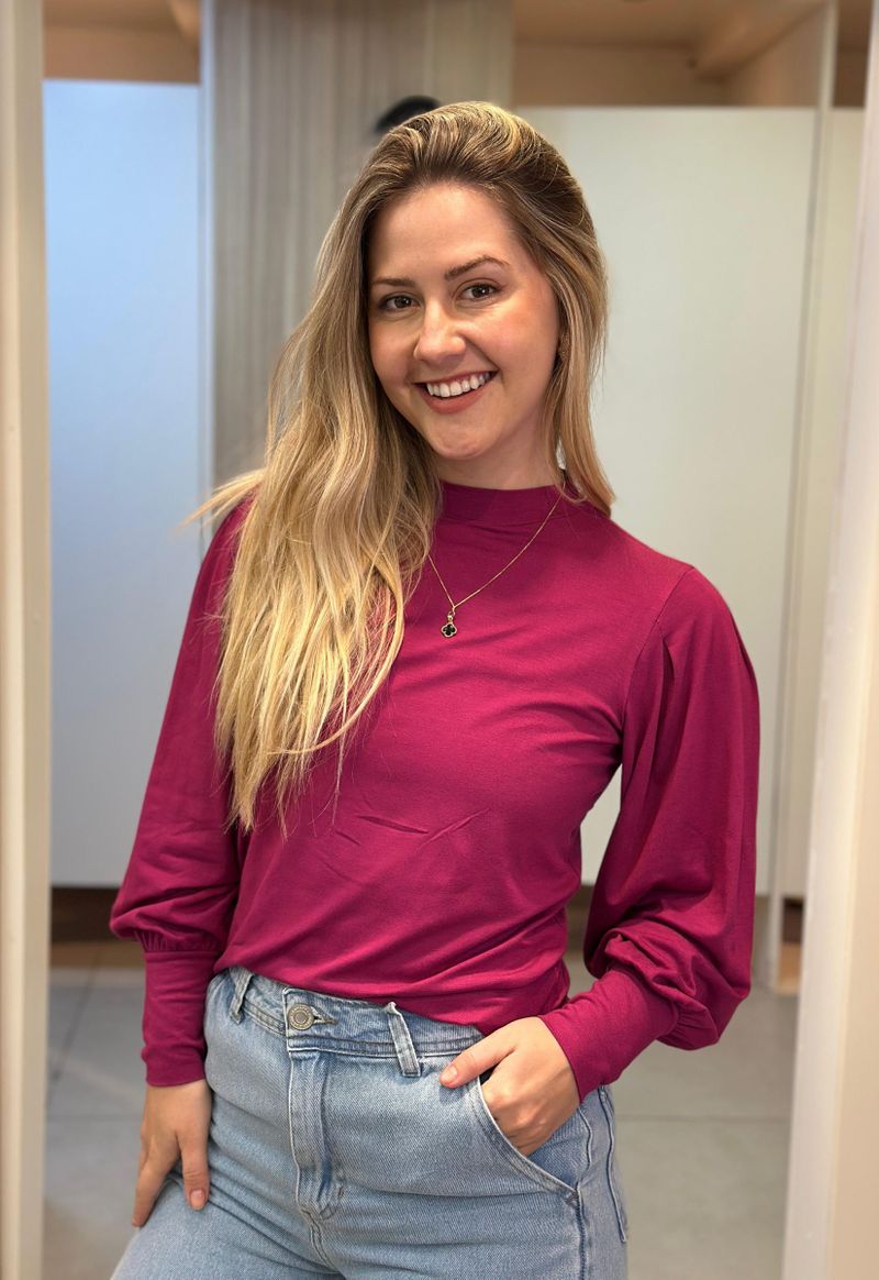 Blusa feminina manga longa detalhe ombro Lunender | Fúcsia 