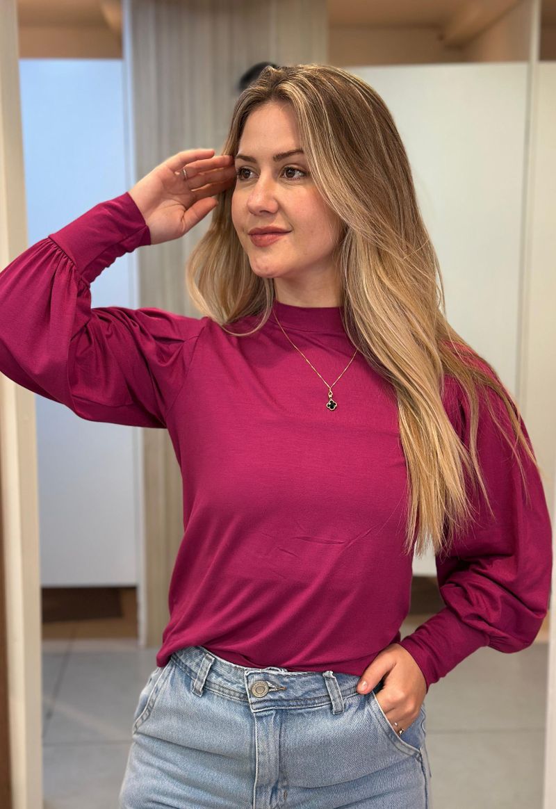 Blusa feminina manga longa detalhe ombro Lunender | Fúcsia 