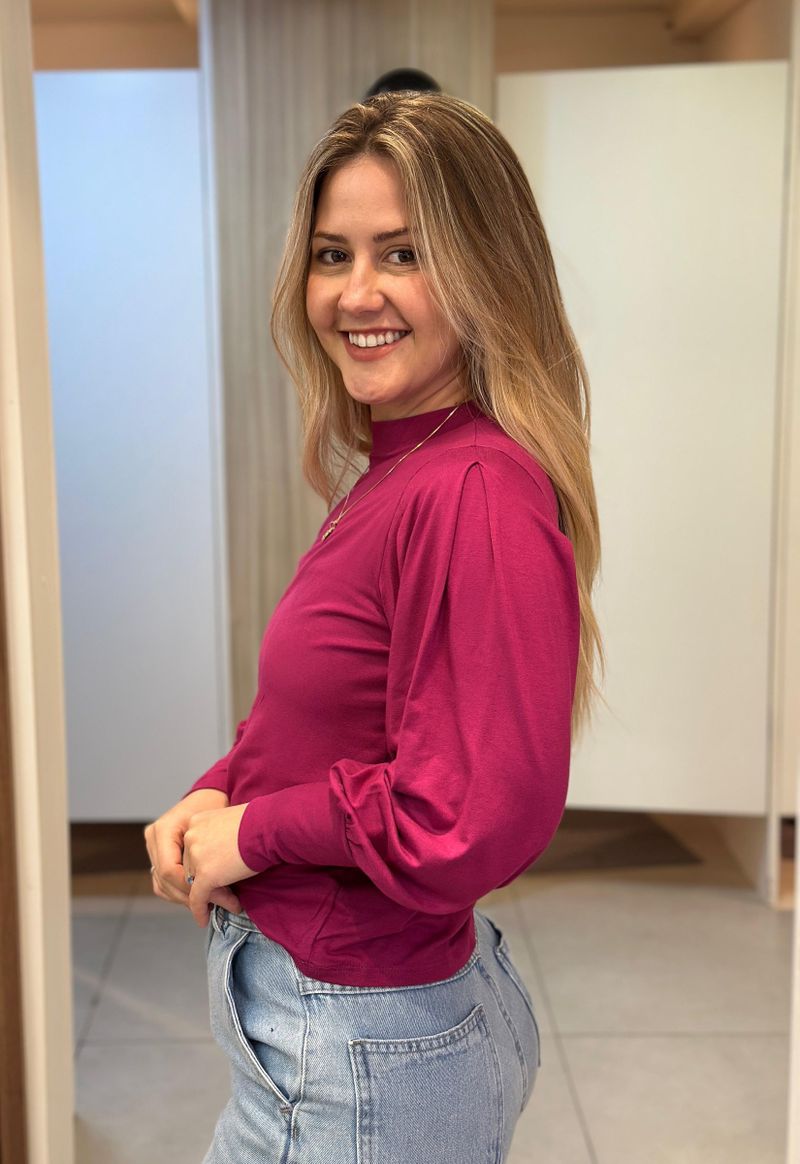 Blusa feminina manga longa detalhe ombro Lunender | Fúcsia 