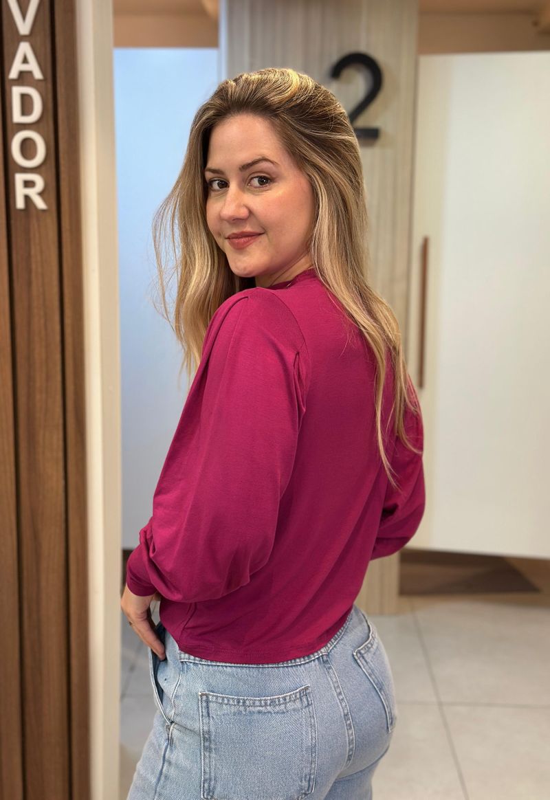 Blusa feminina manga longa detalhe ombro Lunender | Fúcsia 