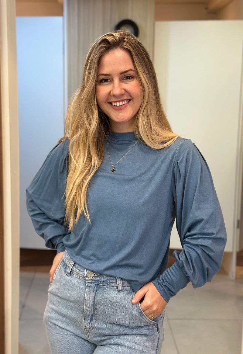 Blusa feminina manga longa detalhe ombro Lunender | Azul 
