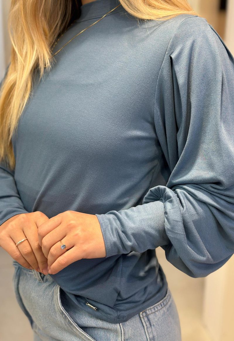 Blusa feminina manga longa detalhe ombro Lunender | Azul 
