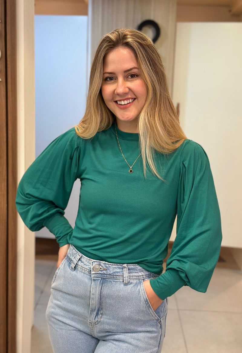 Blusa feminina manga longa detalhe ombro Lunender | Verde