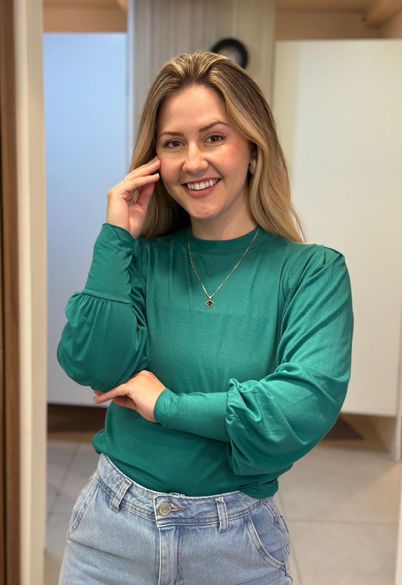 Blusa feminina manga longa detalhe ombro Lunender | Verde