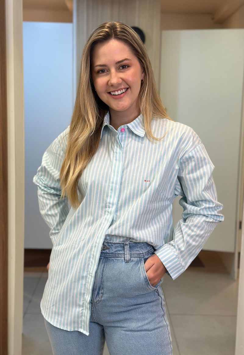 Camisa feminina listrada Max Denim | Azul