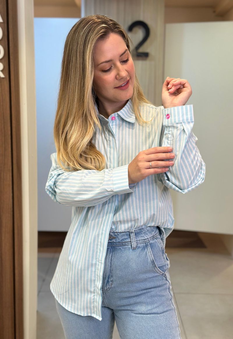 Camisa feminina listrada Max Denim | Azul