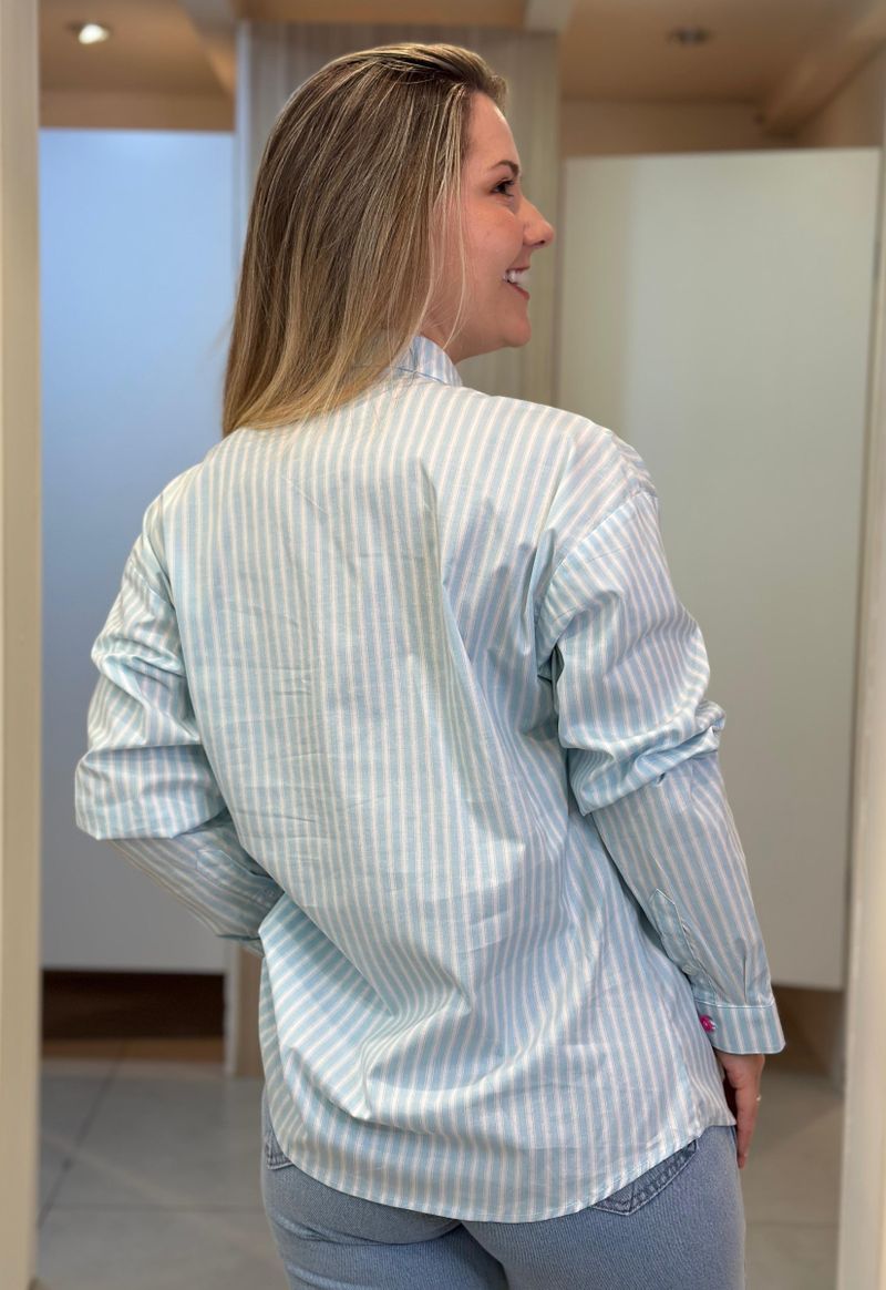Camisa feminina listrada Max Denim | Azul