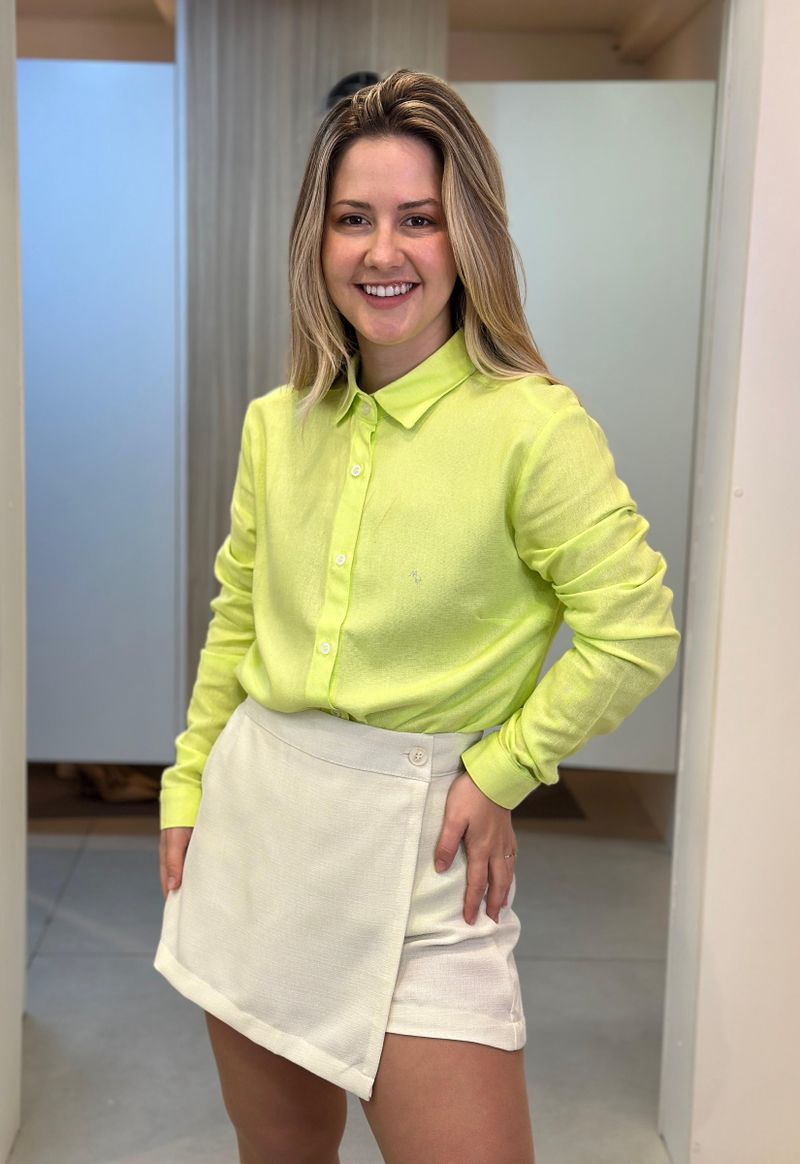 Camisa feminina linho confort Max Denim | Verde Lima