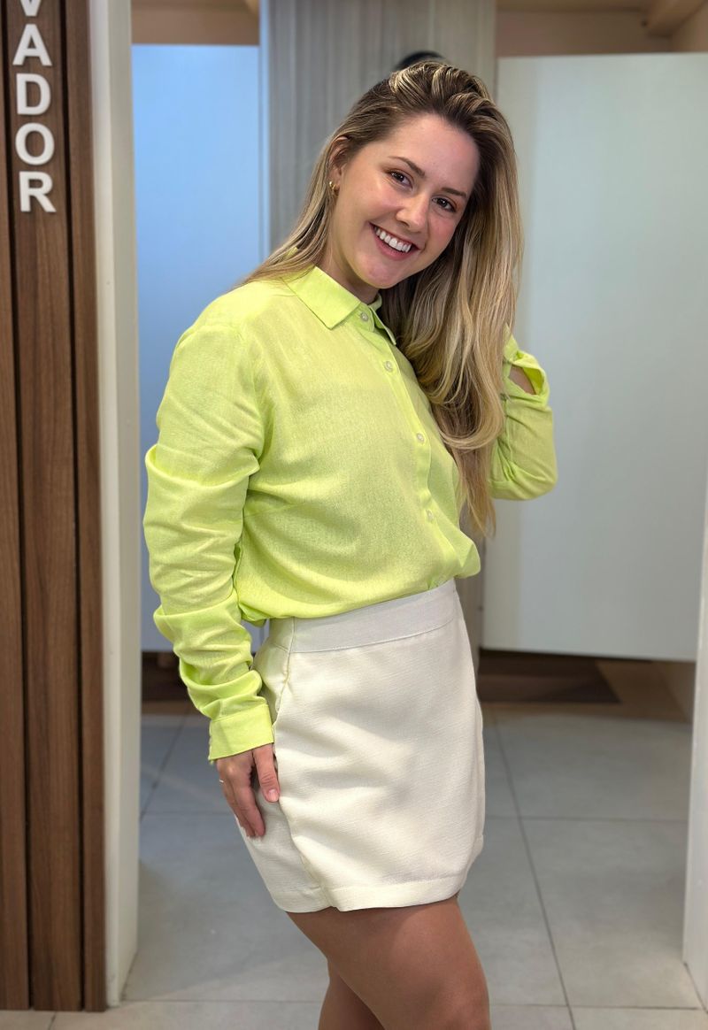 Camisa feminina linho confort Max Denim | Verde Lima