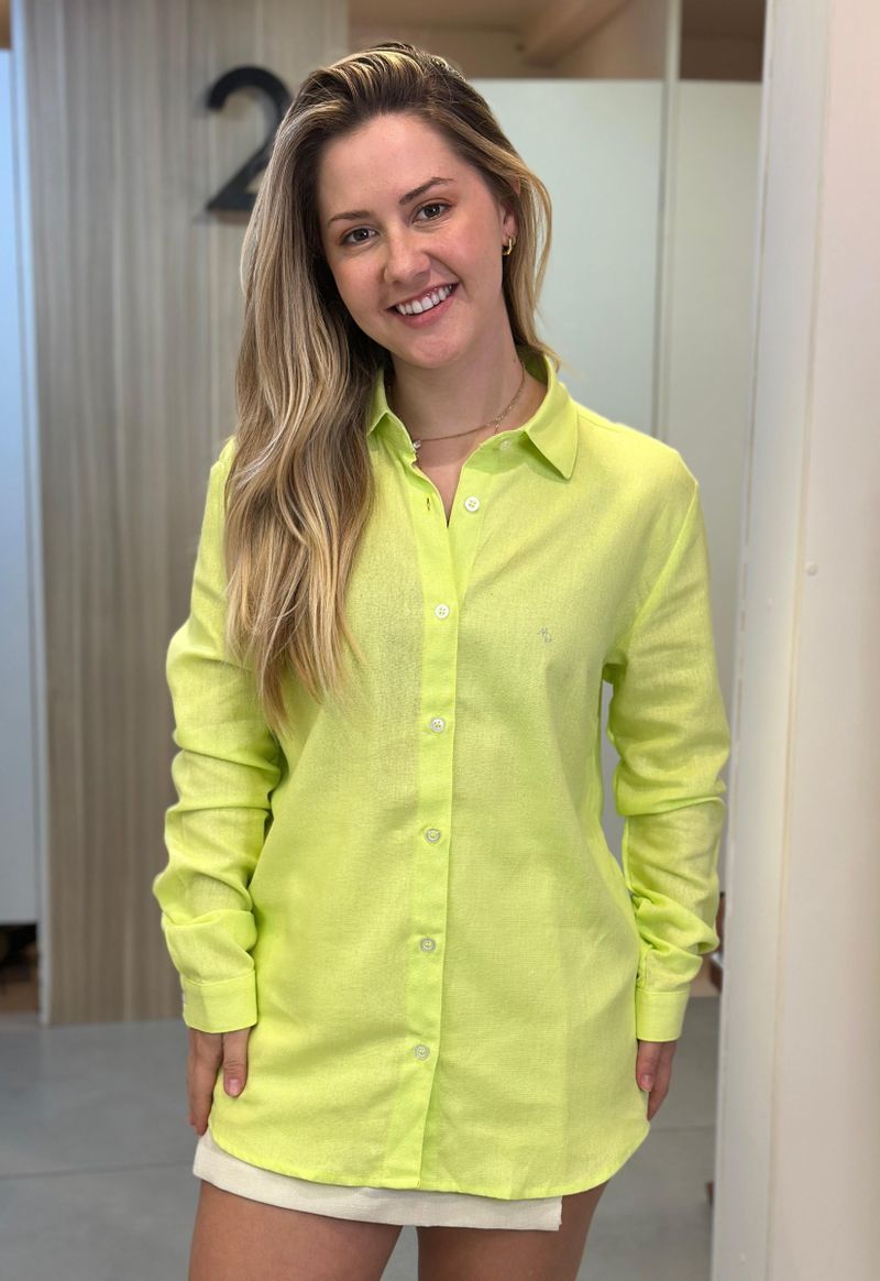 Camisa feminina linho confort Max Denim | Verde Lima