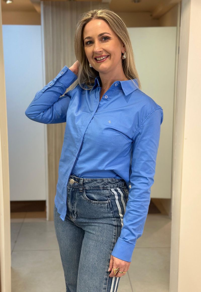 Camisa feminina slim Max Denim | Azul