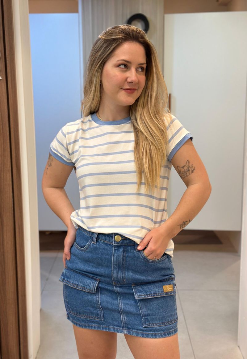Saia curta jeans cargo Max Denim | Jeans Médio