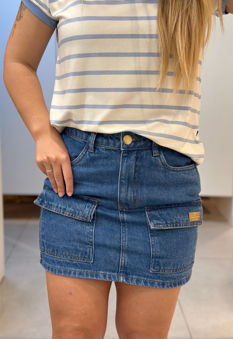 Saia curta jeans cargo Max Denim | Jeans Médio