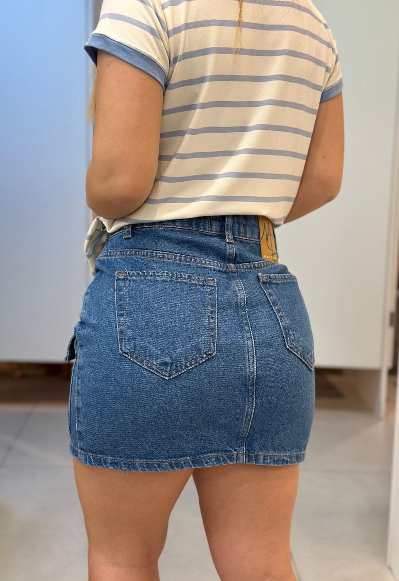 Saia curta jeans cargo Max Denim | Jeans Médio
