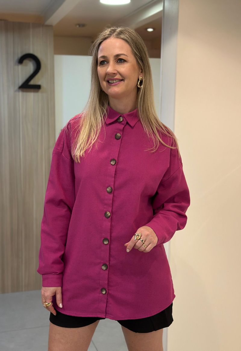 Camisa over linho Max Denim | Fúcsia