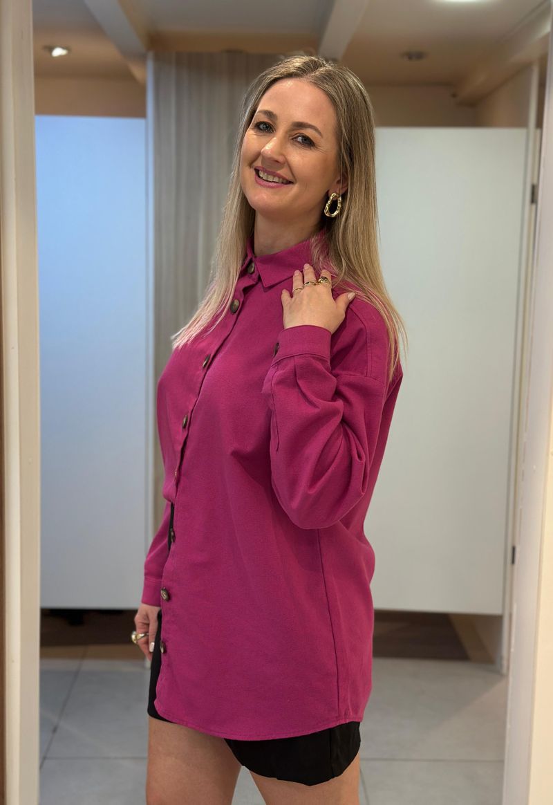 Camisa over linho Max Denim | Fúcsia