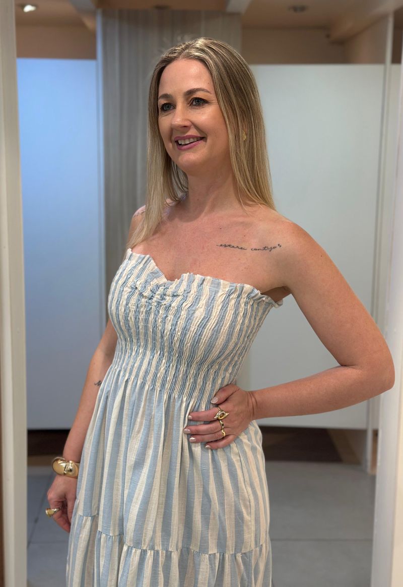Vestido tomara que caia Tasha | Azul Bebê 