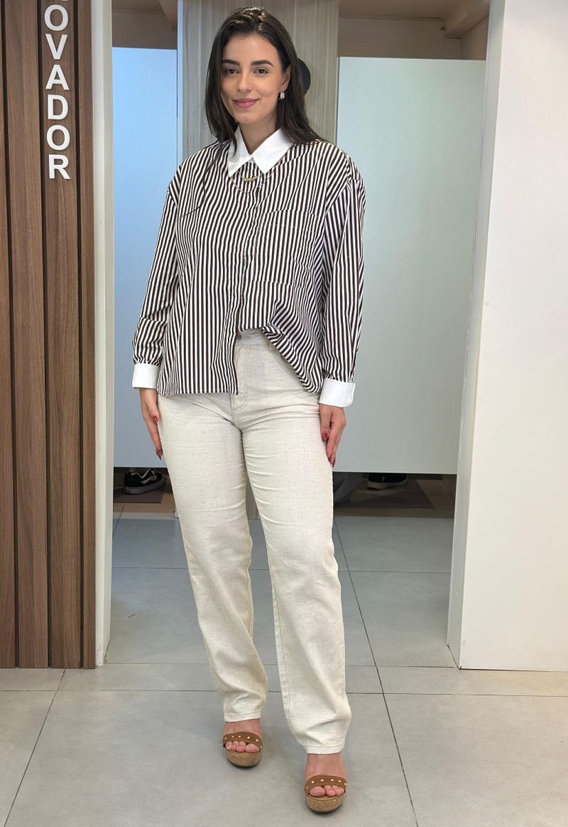 Calça feminina de linho reta Sawary | Cru