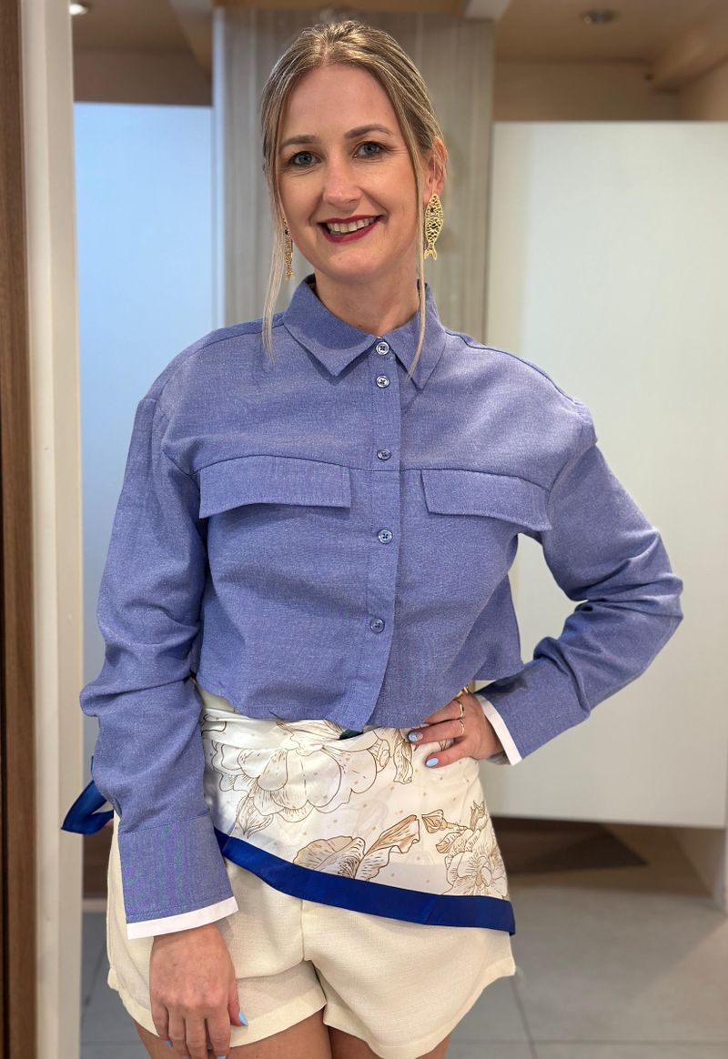 Camisa feminina cropped Amanda The Style Box | Azul