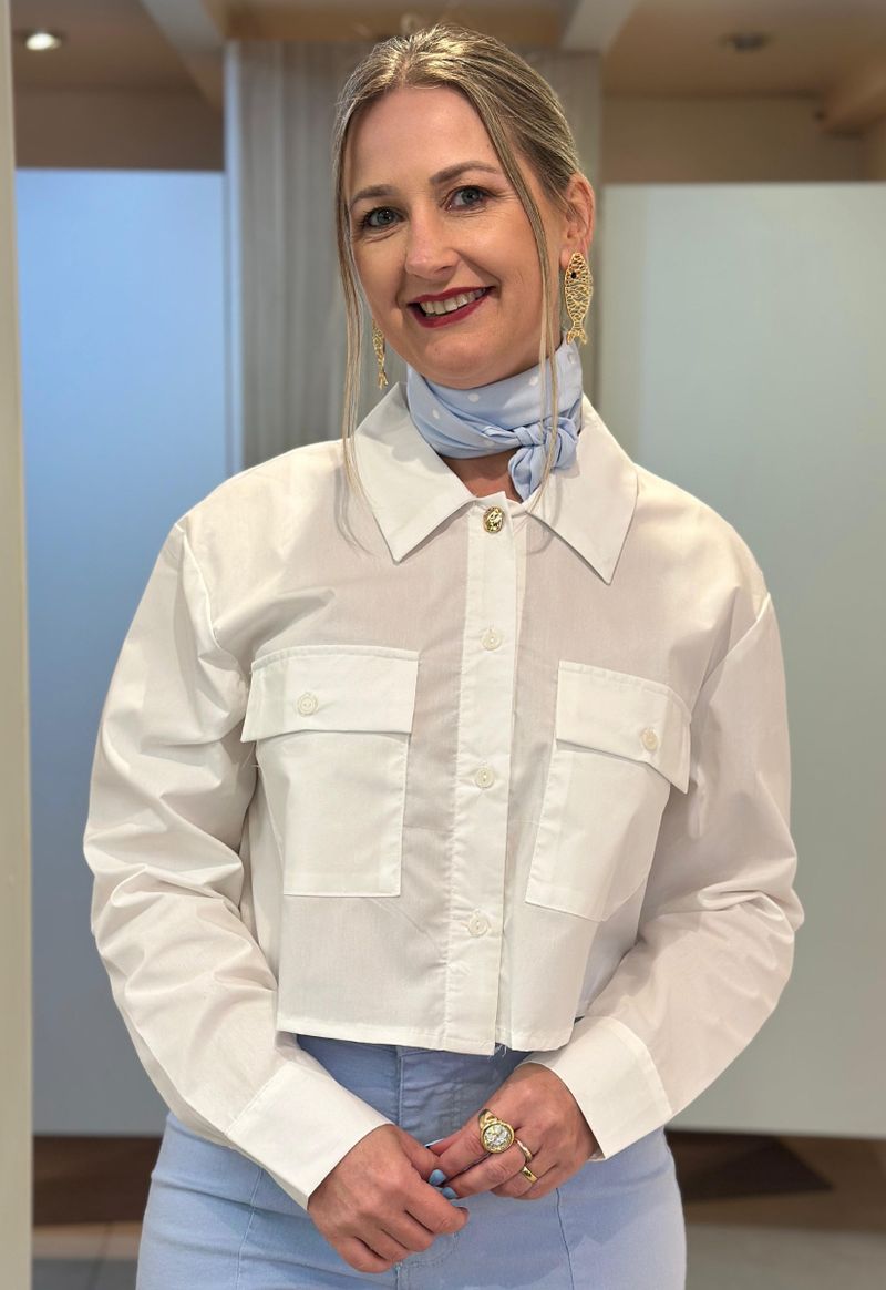 Camisa feminina com botões de metal The Style Box | Branco