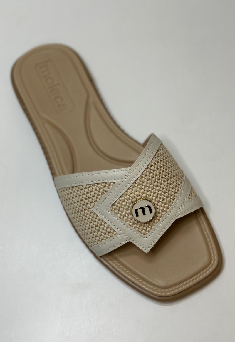  Rasteira slide com tira larga Moleca | Cru e Off White