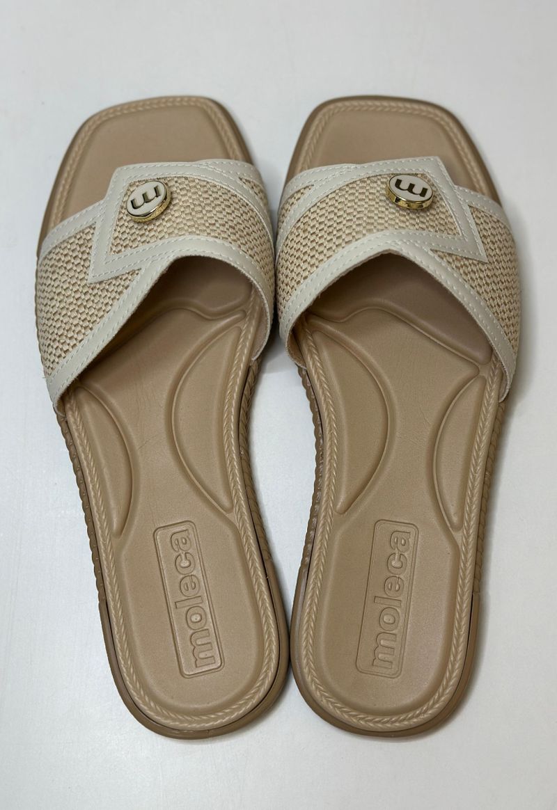  Rasteira slide com tira larga Moleca | Cru e Off White