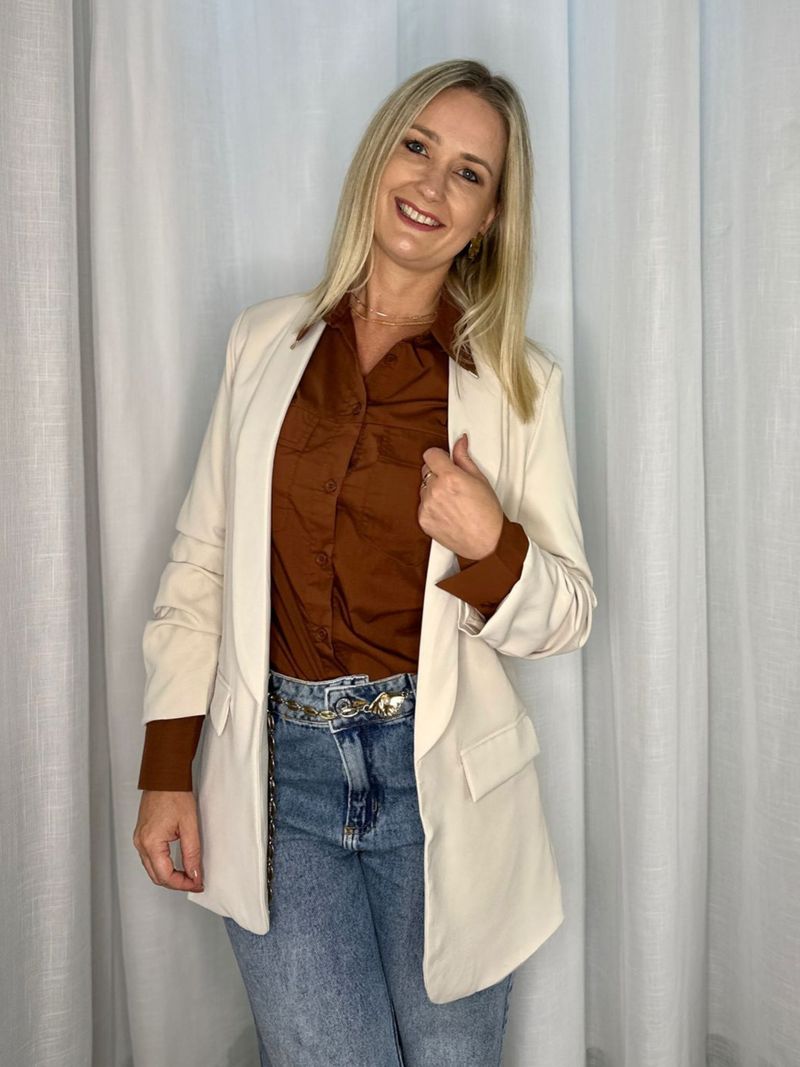 Blazer Alfaiataria Manga Drapeada Amaram | Bege 